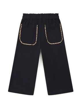 Eve Bonton Wide Leg Pants Girls Size 10 Charcoal W/ Leopard Trim Pocket Elastic